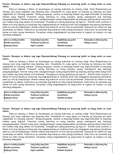 eupemistikong pahayag worksheet|Eupemistikong pahayag Flashcards .